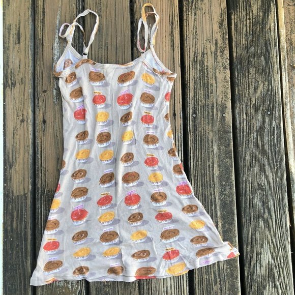 Munki Munki Heather Ross Nightgown M Brown Yellow Cupcakes Desserts Pajamas PJs - Picture 3 of 6